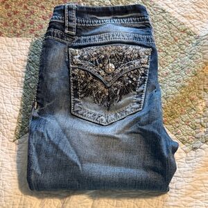 Miss Me Dark Blue Skinny Jeans with Silver Embellishments